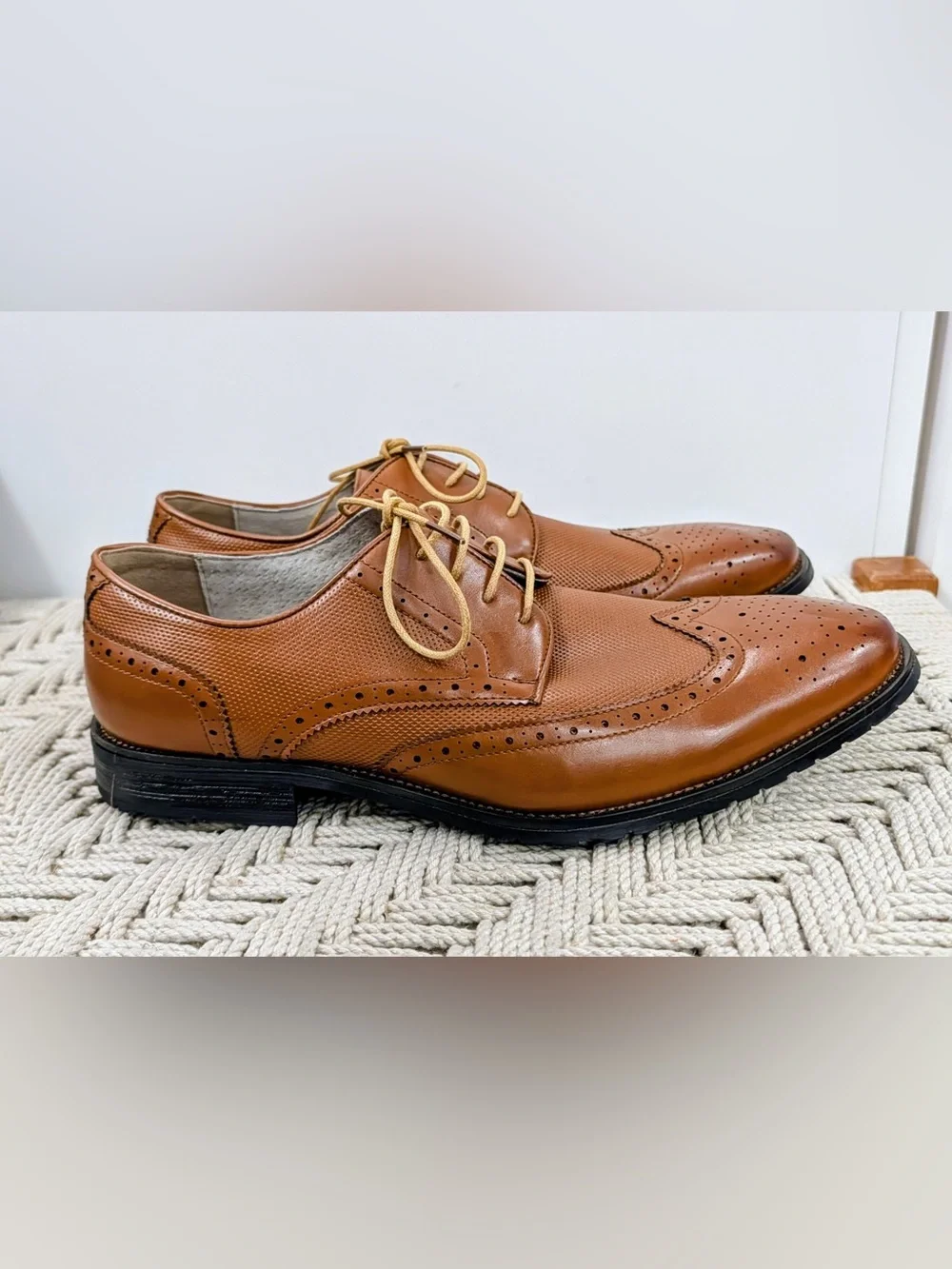 Adolfo Men’s 13 Light Brown Wingtip Brogue Derby Dress Shoes S/BUFALO-1 IOB